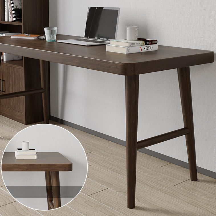 Modern Brown Writing Desk Solid Wood H-Shape Office Desk for Home