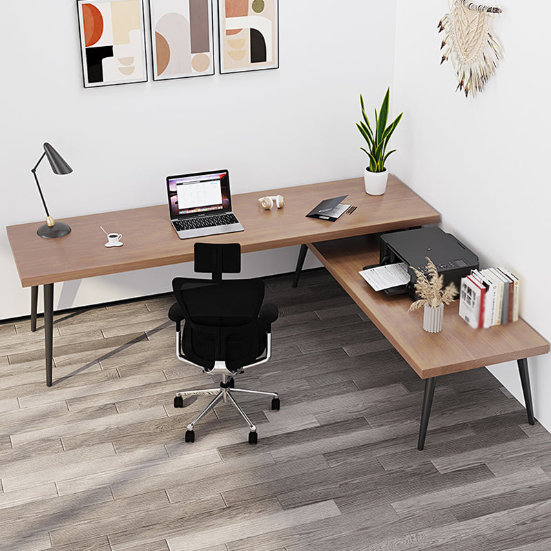 L-Shape Contemporary Writing Desk Pine Wood Desktop Parsons Base Desk