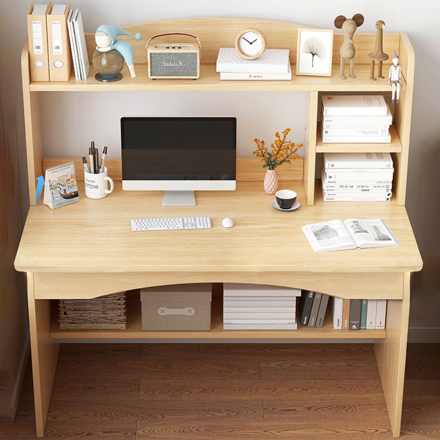 Manufactured Wood Rectangular Writing Desk Contemporary Desk with Shelf