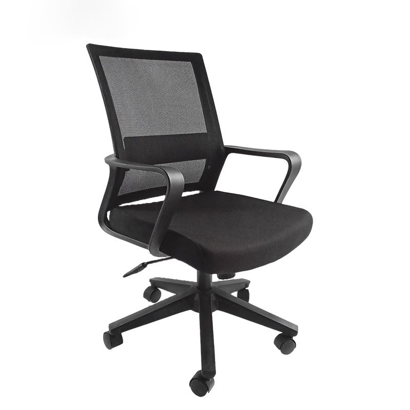 Rotatable Mid Back Office Chair Fixed Armrest Mesh Desk Chair with Wheels