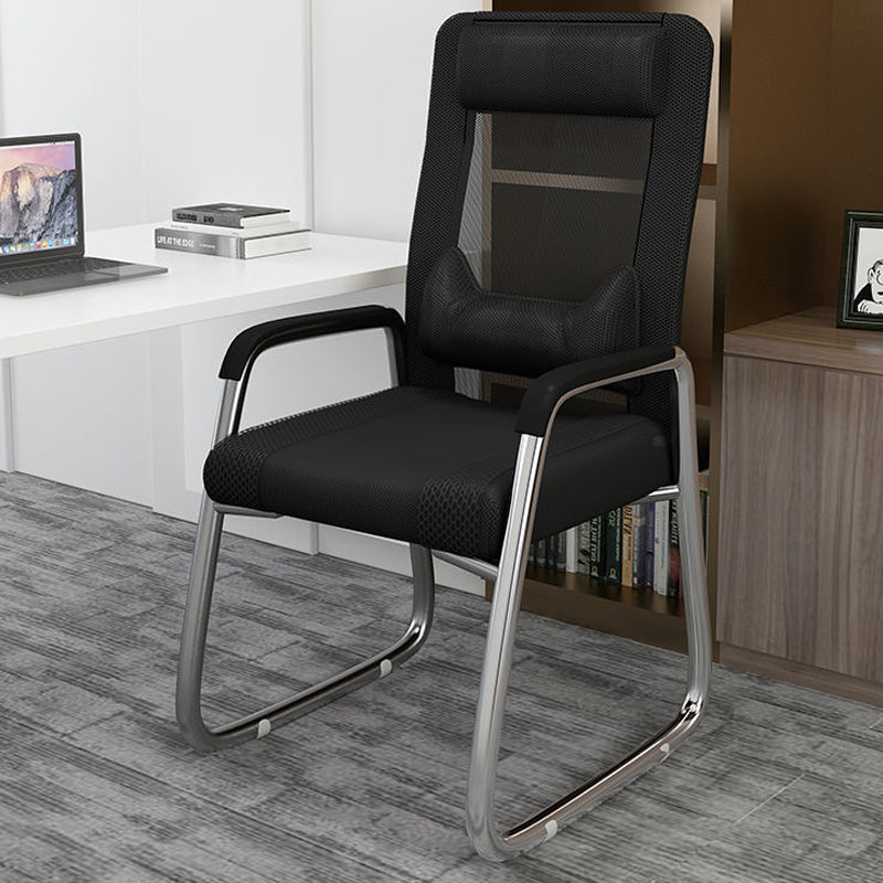 Mid Back Steel Office Chair Fixed Armrest Desk Chair with Sled Base