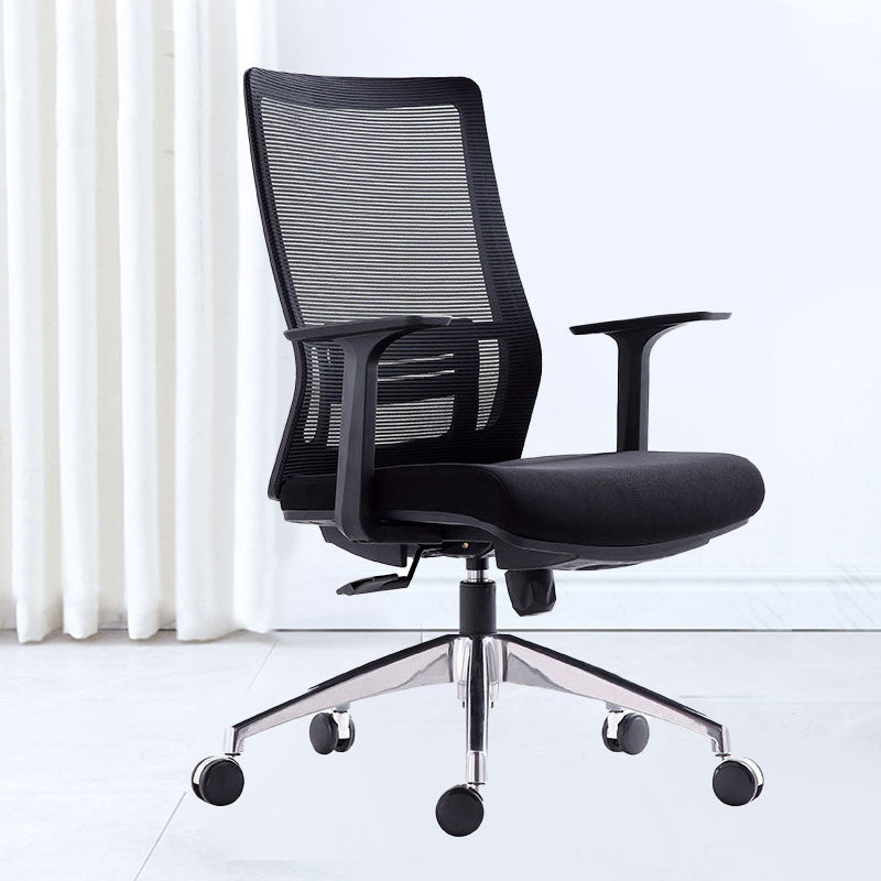 Black Mesh Office Chair Rotatable Fixed Armrest Desk Chair with Wheels