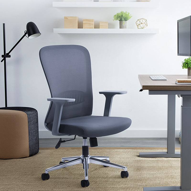 Modern Mesh Office Chair Black / Grey Fixed Armrest Desk Chair with Wheels