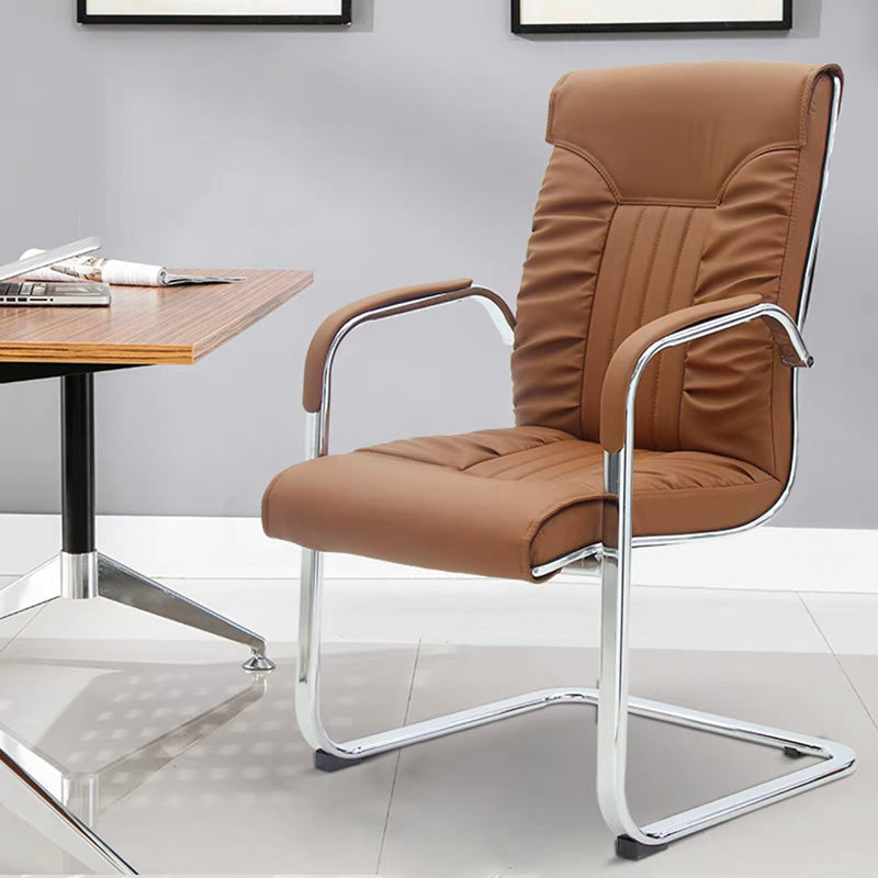 Modern Leather Office Chair Steel Fixed Armrest Desk Chair for Home Office