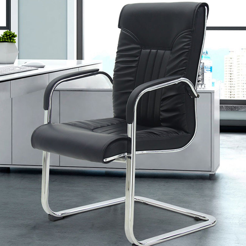 Modern Leather Office Chair Steel Fixed Armrest Desk Chair for Home Office