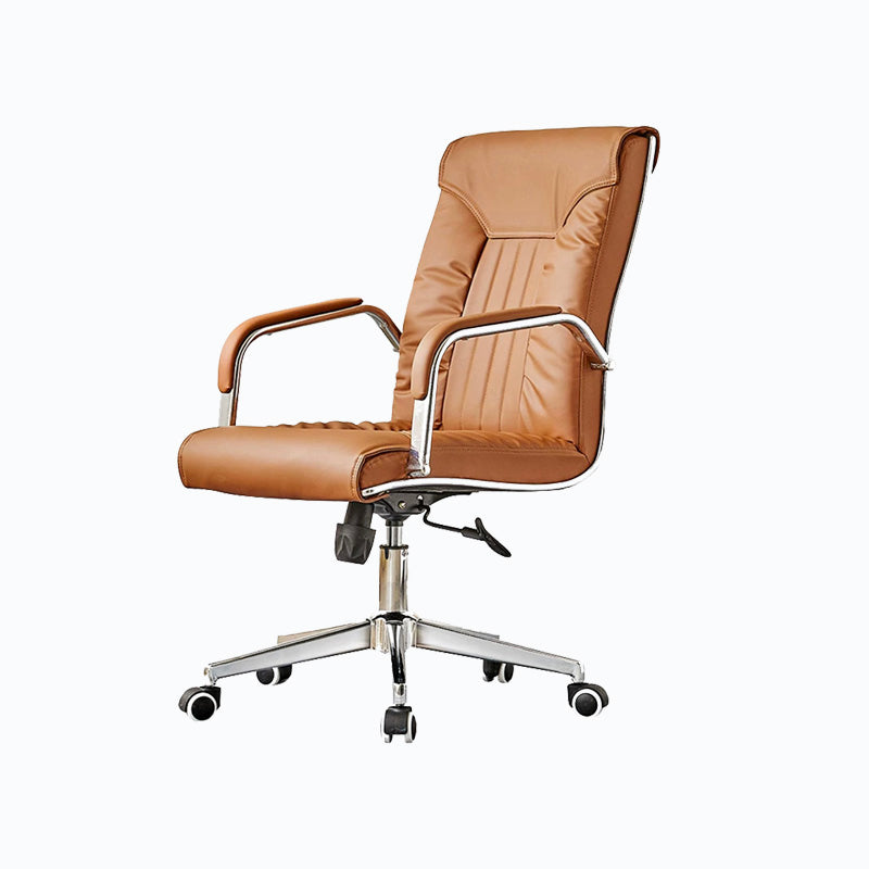 Modern Leather Office Chair Steel Fixed Armrest Desk Chair for Home Office