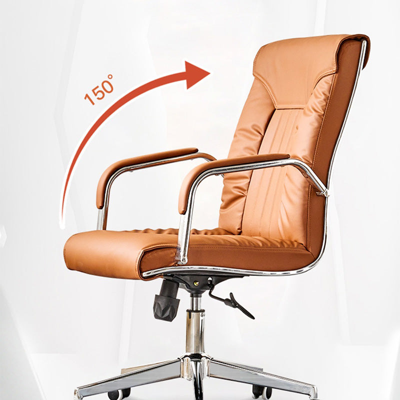 Modern Leather Office Chair Steel Fixed Armrest Desk Chair for Home Office