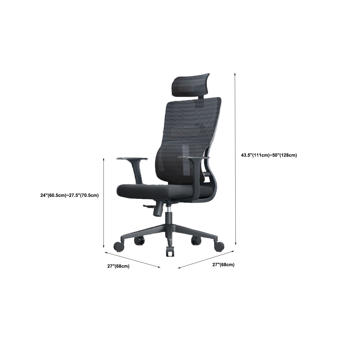 High Back Mesh Office Chair Adjustable Armrest Desk Chair with Headrest and Wheels