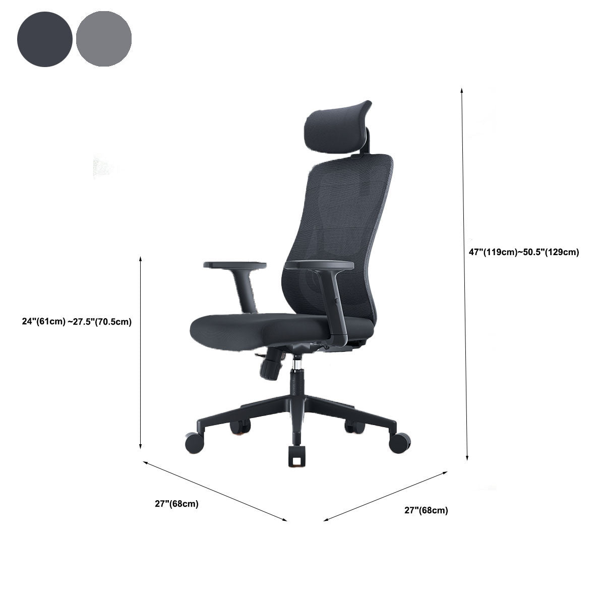 High Back Mesh Office Chair Adjustable Armrest Desk Chair with Headrest and Wheels