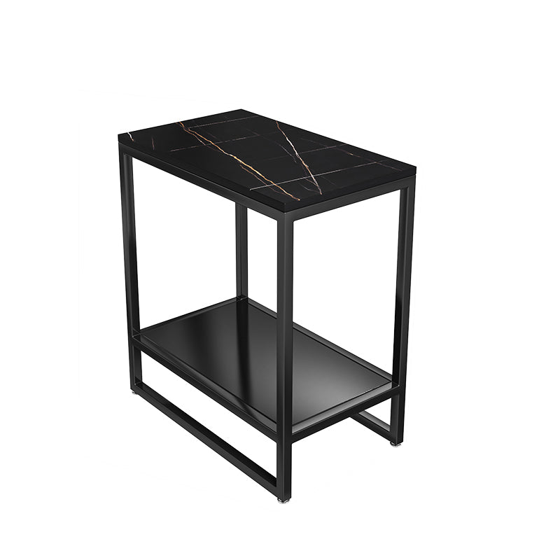 Metal Nightstand Contemporary Glass Top Night Table with  Shelves