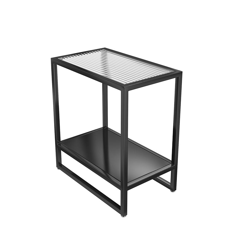 Metal Nightstand Contemporary Glass Top Night Table with  Shelves