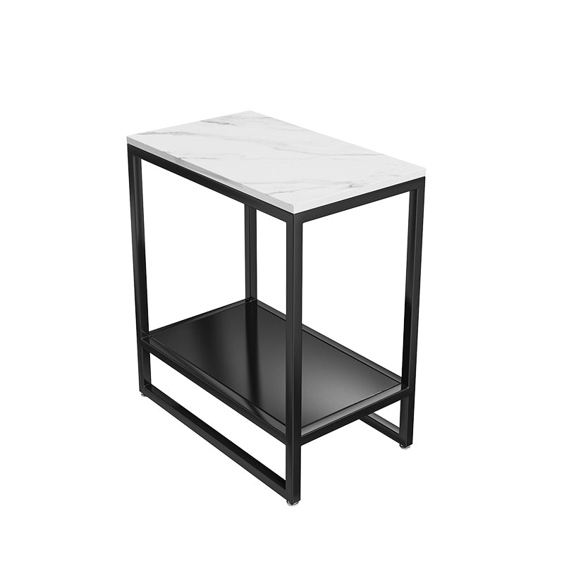 Metal Nightstand Contemporary Glass Top Night Table with  Shelves