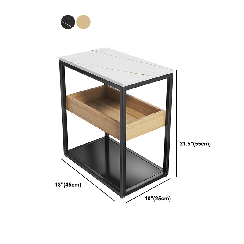 Metal Nightstand Contemporary Glass Top Night Table with  Shelves