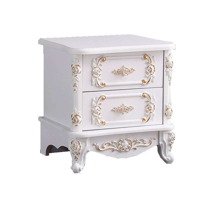 French Country Wood Top Nightstand White Two-Drawer Night Table with Four Legs