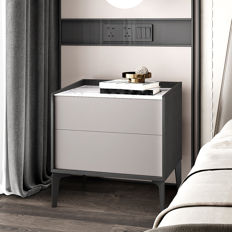 Modern 21 Inch H Nightstand 2-Drawer Stone Top Legs Included Night Table in Grey