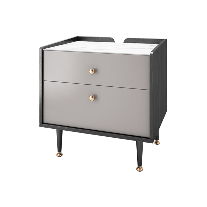 Modern 21 Inch H Nightstand 2-Drawer Stone Top Legs Included Night Table in Grey