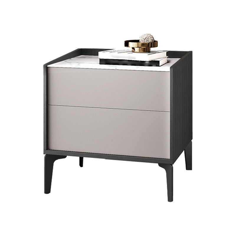 Modern 21 Inch H Nightstand 2-Drawer Stone Top Legs Included Night Table in Grey