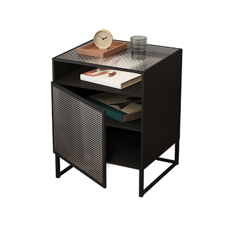 Modern 23 Inch H Nightstand Galss Top 1-Shelf Legs Included Night Table with Door