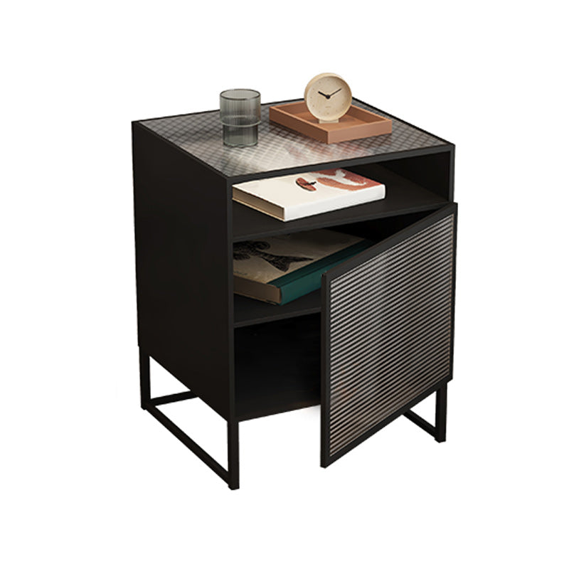 Modern 23 Inch H Nightstand Galss Top 1-Shelf Legs Included Night Table with Door