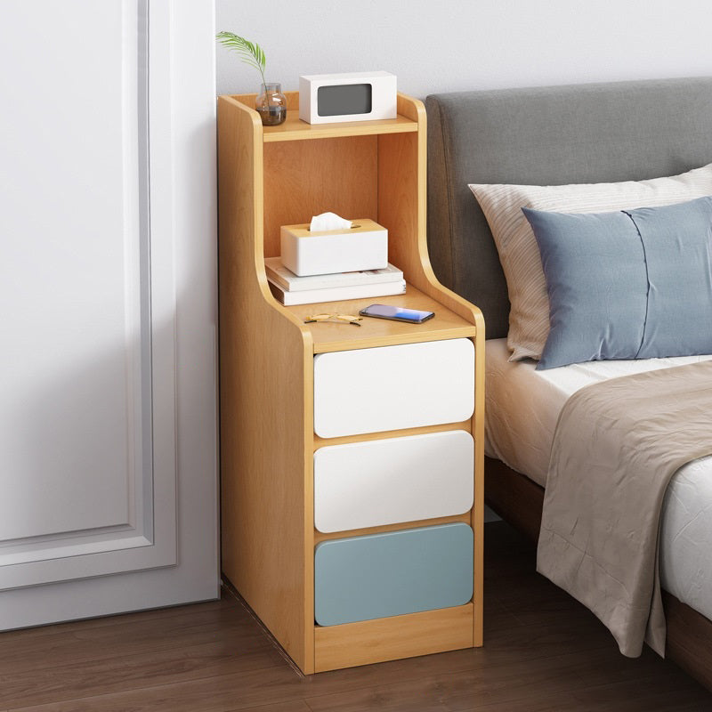 Modern Imitation Wood Night Table Open Storage 1-Shelf Nightstand with Drawer