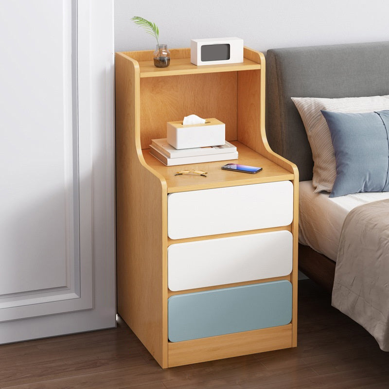 Modern Imitation Wood Night Table Open Storage 1-Shelf Nightstand with Drawer