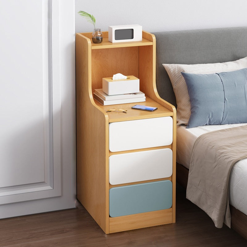 Modern Imitation Wood Night Table Open Storage 1-Shelf Nightstand with Drawer