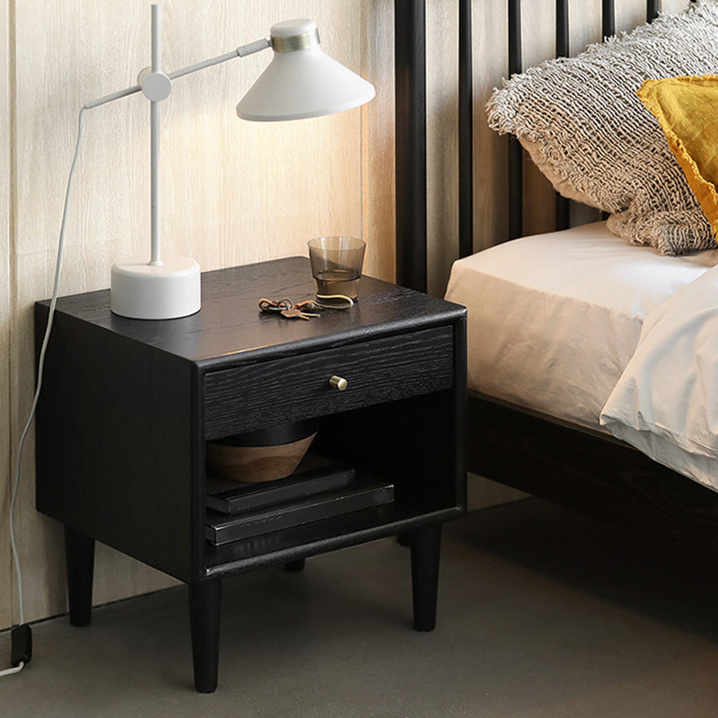 Solid Wood Nightstand Modern 18 Inch H Drawer Storage Night Table with Legs