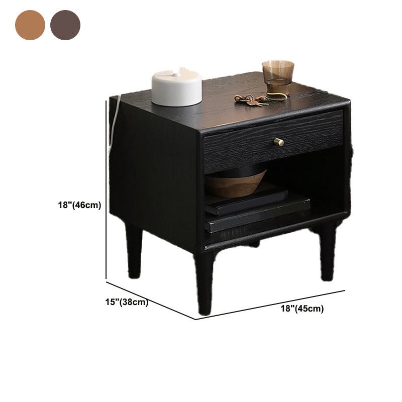 Solid Wood Nightstand Modern 18 Inch H Drawer Storage Night Table with Legs