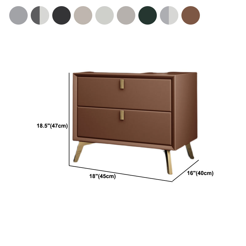 Faux Leather Night Table Glam 2-Drawer Storage Solid Wood Nightstand with Legs