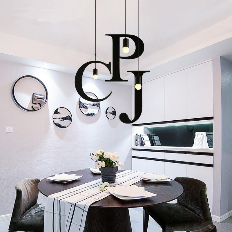 1 Light Letter Shaped Pendant Lighting Industrial Black Stainless Steel Adjustable Ceiling Light Fixture for Bedroom