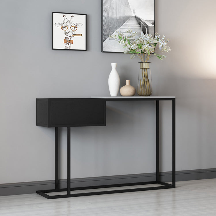 31.49" High Accent Console Table with Iron Frame Base and Storage Shelf, Black