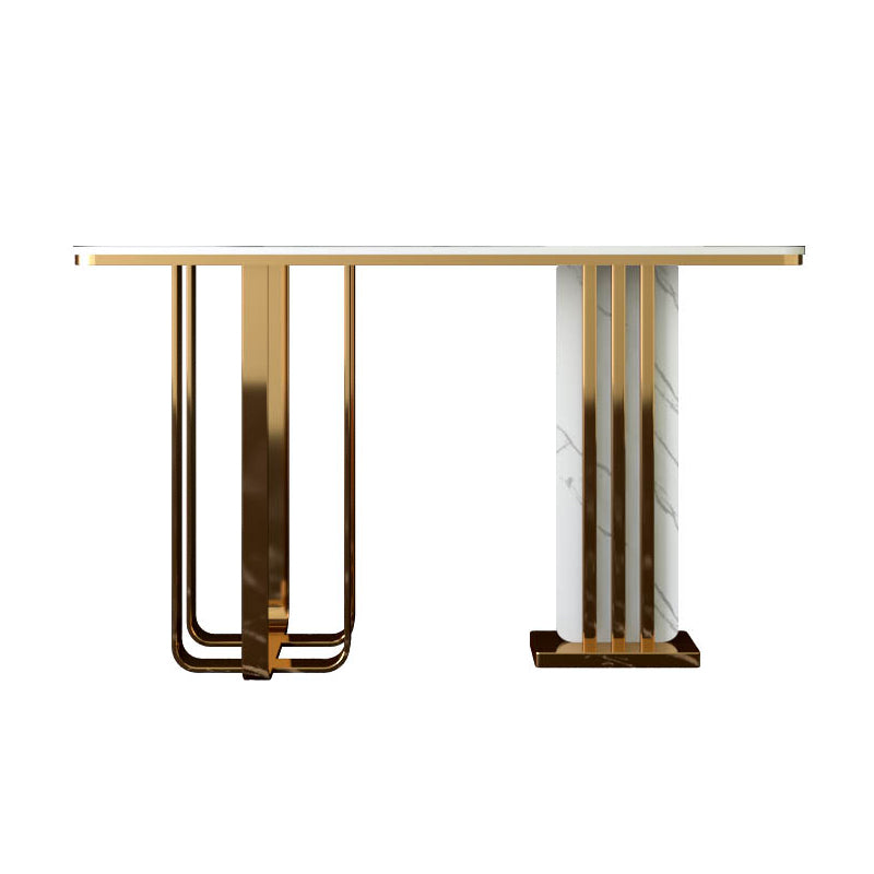 Glam Golden Base Console Table with Rectangle Stone Top Accent Table for Hall