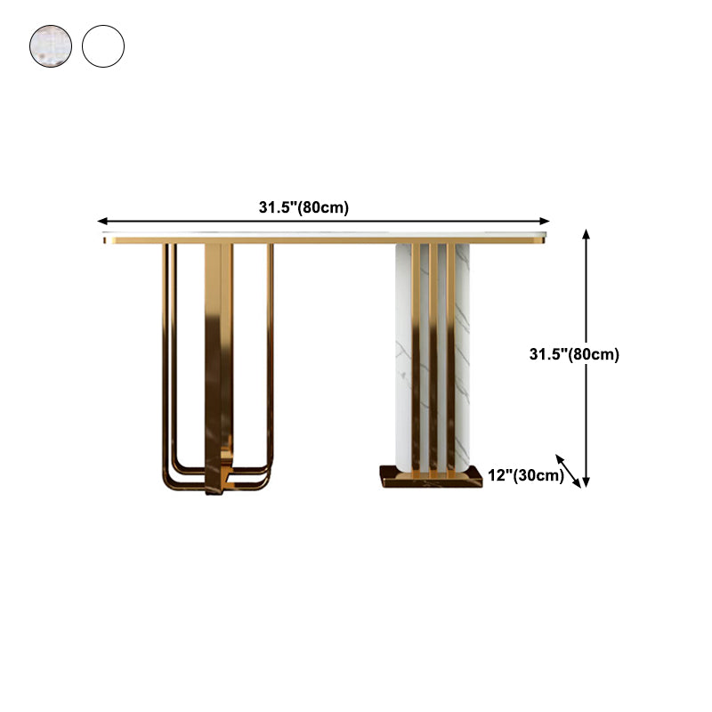 Glam Golden Base Console Table with Rectangle Stone Top Accent Table for Hall