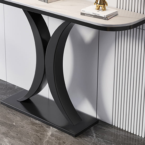 Steel Pedestal Base Console Table with Half Moon Stone Top Accent Table