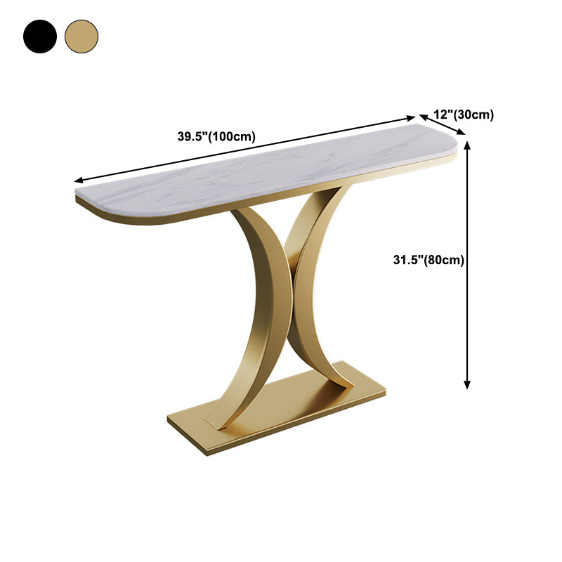 Steel Pedestal Base Console Table with Half Moon Stone Top Accent Table