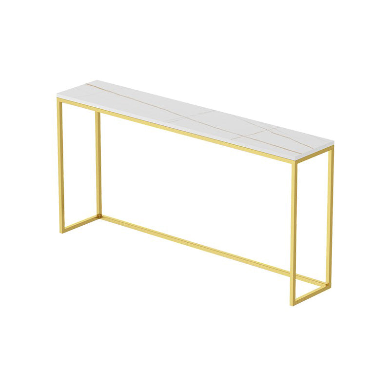 Glam Style Rectangle Top Accent Table with Stone Top and Golden Steel Base