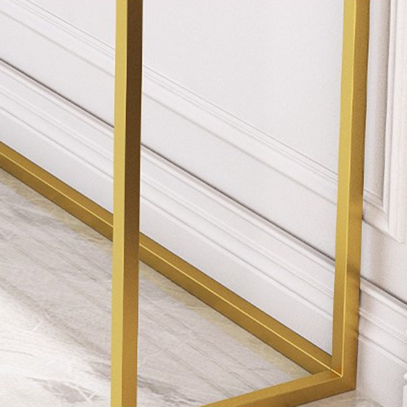 Glam Style Rectangle Top Accent Table with Stone Top and Golden Steel Base