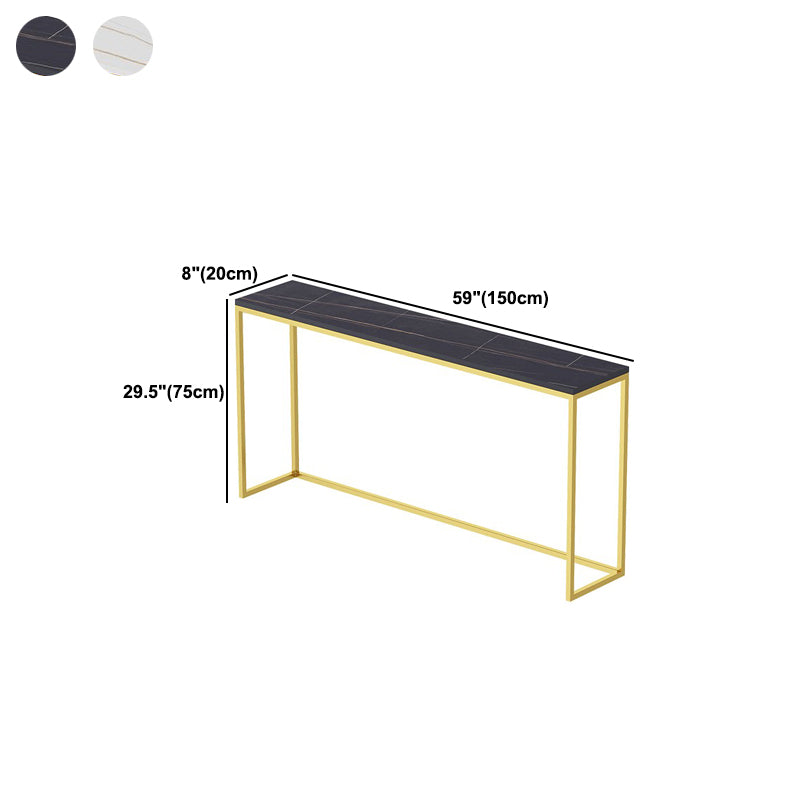 Glam Style Rectangle Top Accent Table with Stone Top and Golden Steel Base