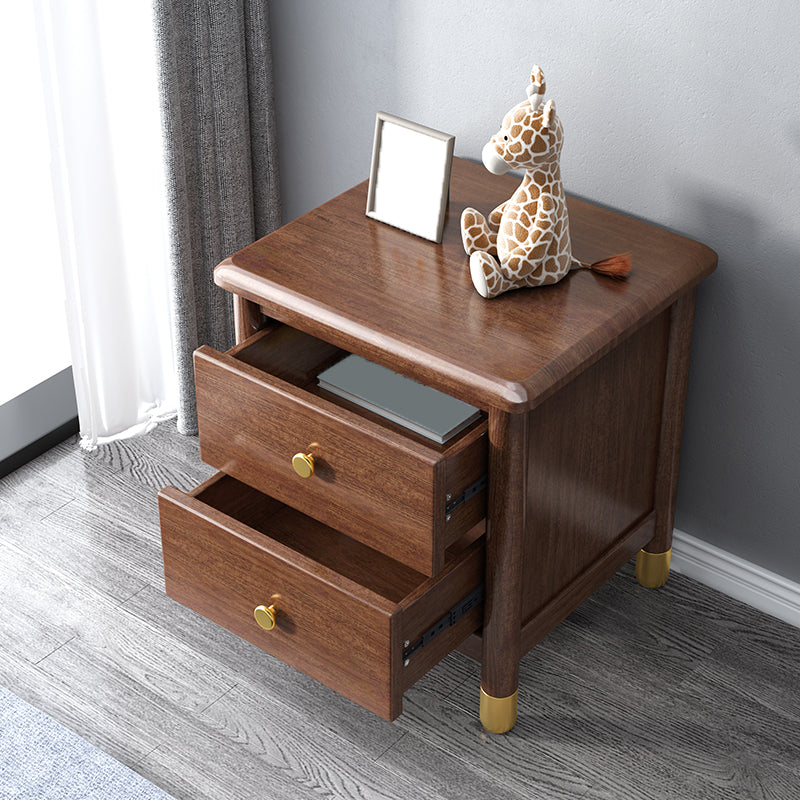 Modern Solid Wood Nightstand Drawer Storage Walnut Legs Included Night Table in Brown