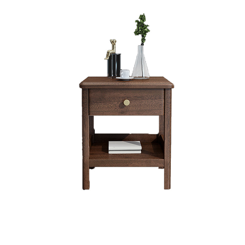 Modern Solid Wood Nightstand Drawer Storage Walnut Legs Included Night Table in Brown