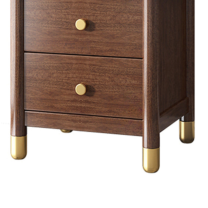 Modern Solid Wood Nightstand Drawer Storage Walnut Legs Included Night Table in Brown