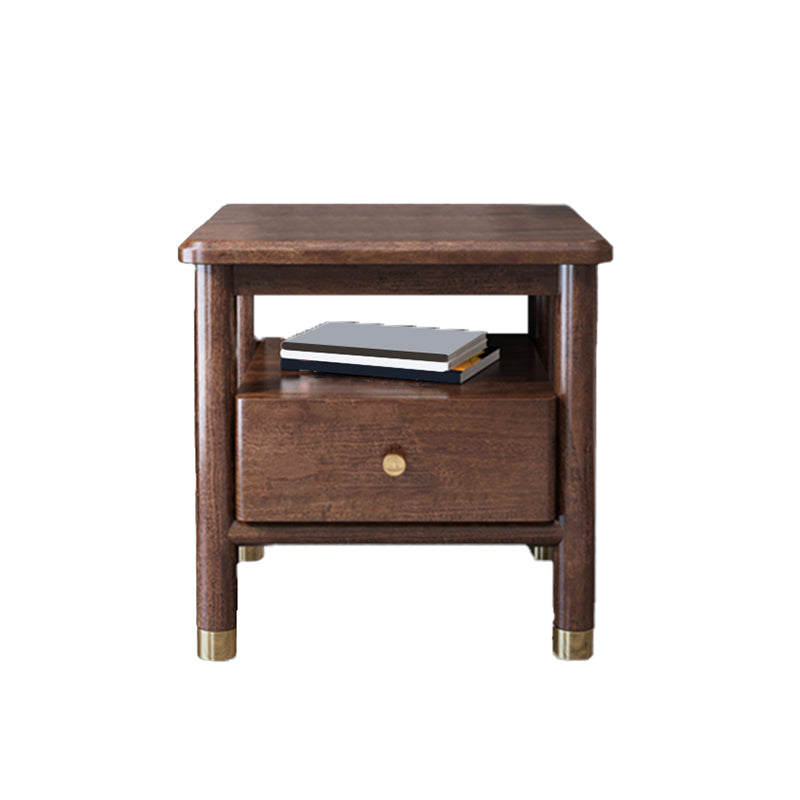 Modern Solid Wood Nightstand Drawer Storage Walnut Legs Included Night Table in Brown