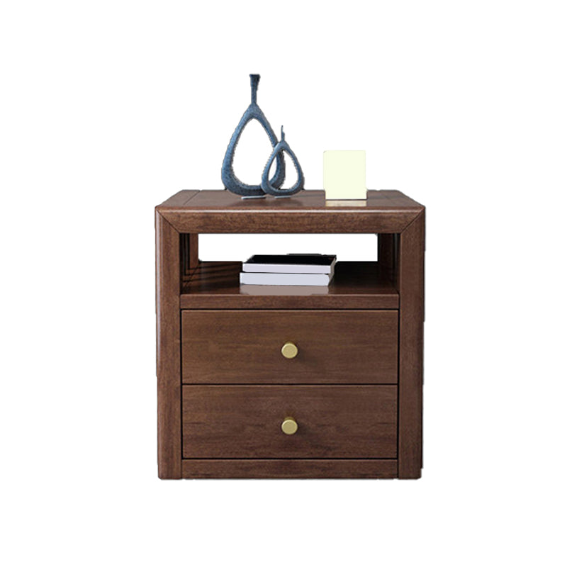 Modern Solid Wood Nightstand Drawer Storage Walnut Legs Included Night Table in Brown