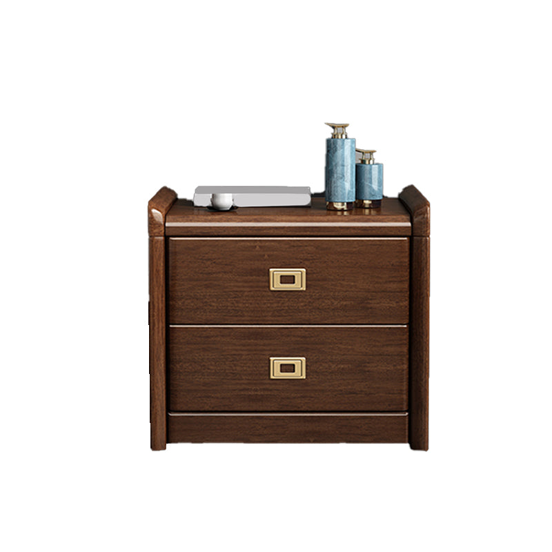 Modern Solid Wood Nightstand Drawer Storage Walnut Legs Included Night Table in Brown