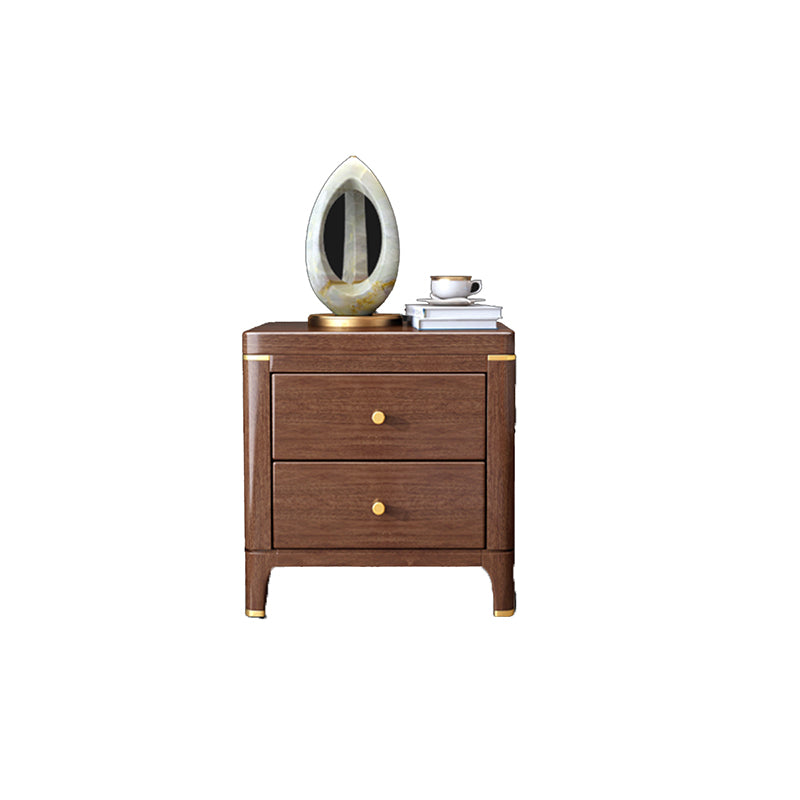 Modern Solid Wood Nightstand Drawer Storage Walnut Legs Included Night Table in Brown