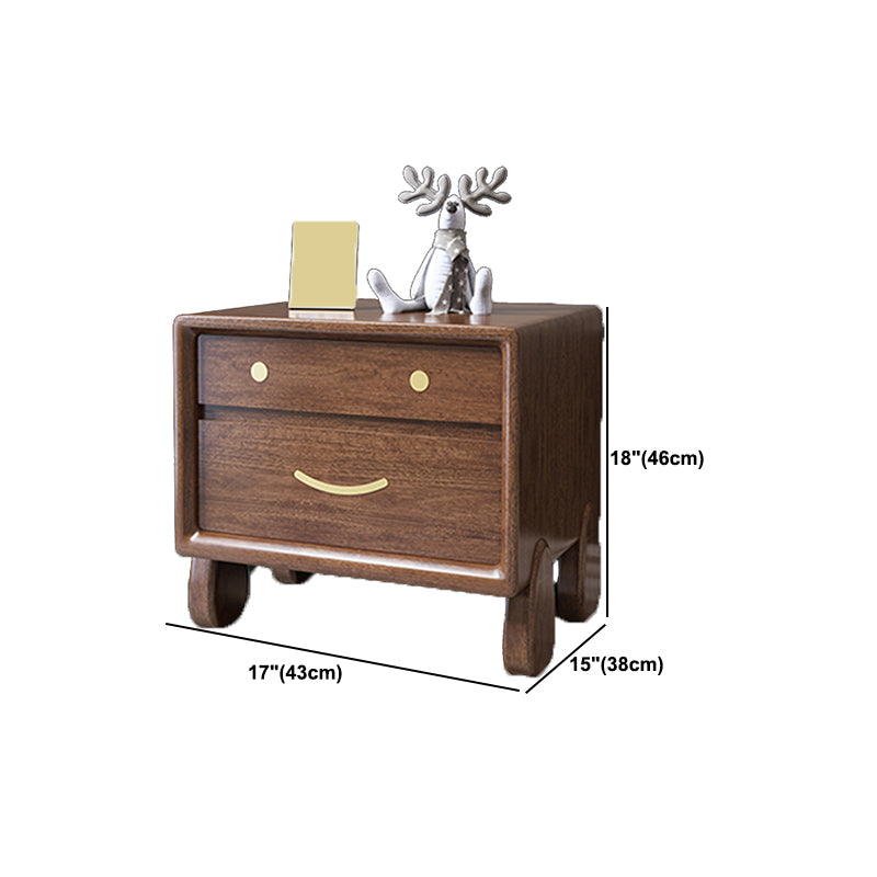 Modern Solid Wood Nightstand Drawer Storage Walnut Legs Included Night Table in Brown