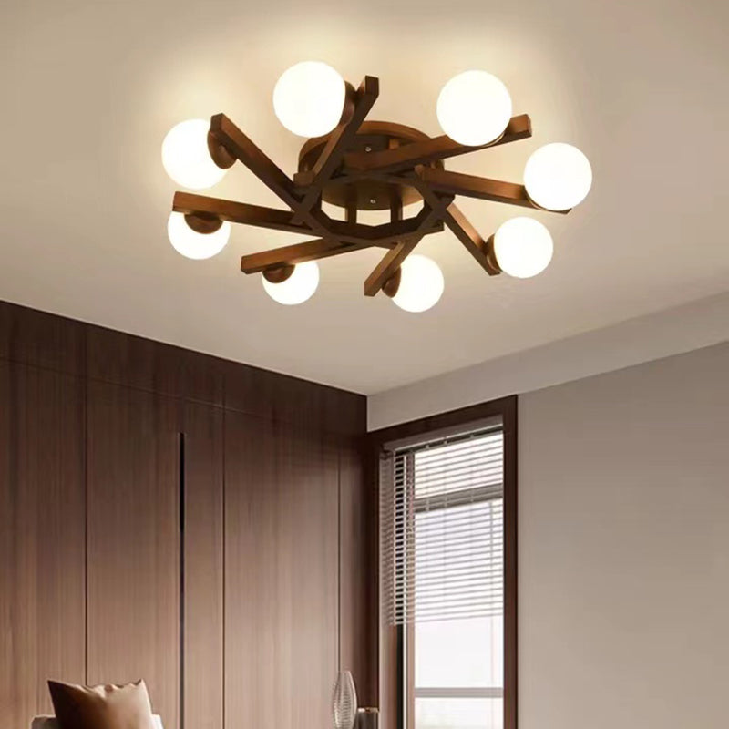 Sphere Wood Semi Flush Mount , Glass Ball Shade Ceiling Semi Flush with 5 / 6 / 8 Lights