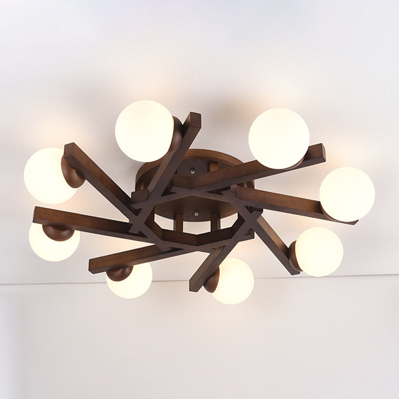 Sphere Wood Semi Flush Mount , Glass Ball Shade Ceiling Semi Flush with 5 / 6 / 8 Lights