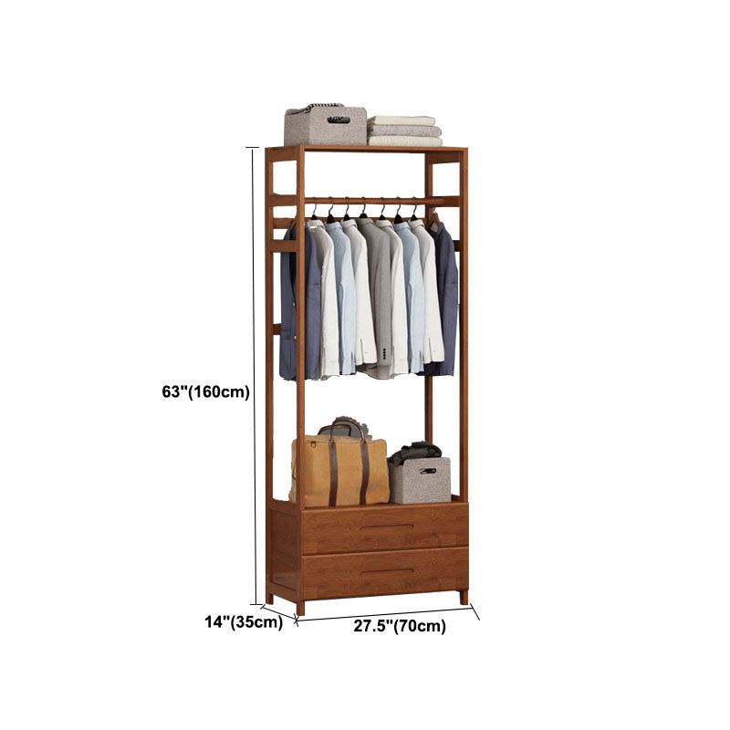 Contemporary Wood Coat Rack Hanging Rail and Shelves Storage Coat Hanger