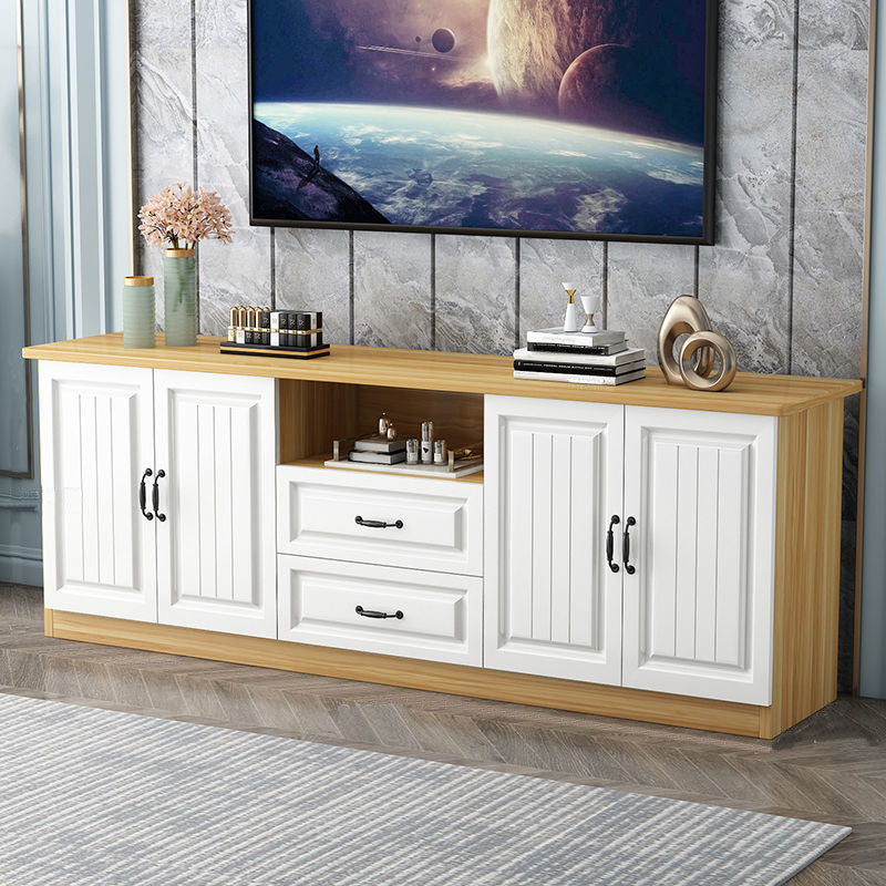 Modern Wooden TV Stand Open Storage TV Console with Drawers and Doors , 16" D X 27.5" H